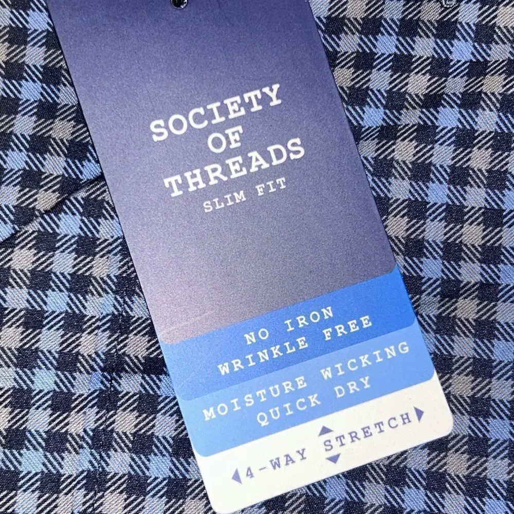 NEW Society of Threads Blue Checkered Men's Shirt